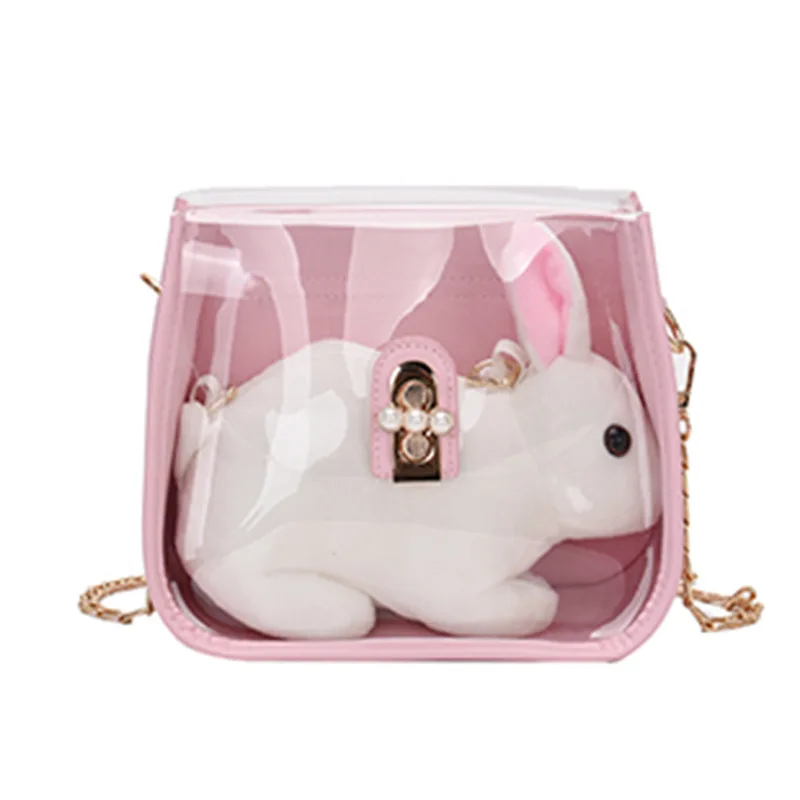 

Summer transparent chain handbag cute bunny doll personality girl shoulder jelly beach shoulder bag clear hand bag Bolsa sac