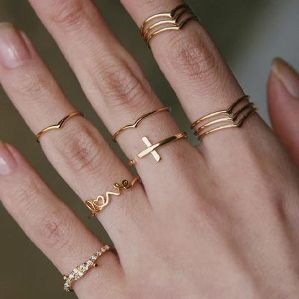 

11 Pcs/set Fashion Jewelry New Cross LOVE Letter Knotted Ring Combination Suit Women's Ring Set