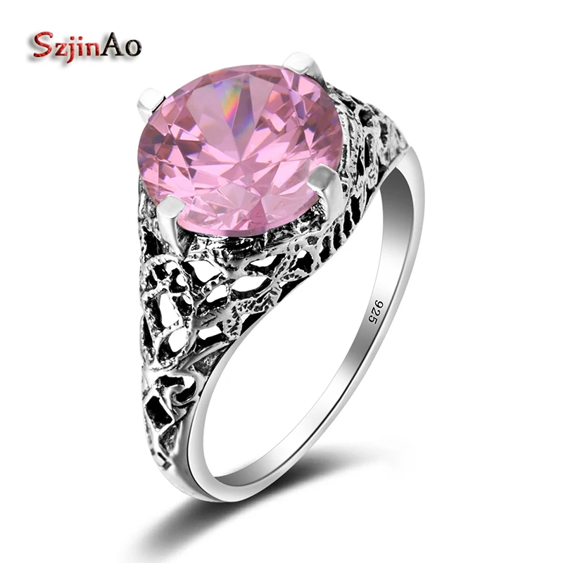 

Szjinao 925 Sterling Silver Crown Rings for Women Lover Pink Crystal Famous Brand Women Ring Wedding Souvenirs cheap-party-items