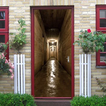 

Personality Tunnel 3D Door Stickers Vinyl Self Adhesive Door Mural Removable Bedroom Sitting Room Decoration Wallpaper PVC Decal