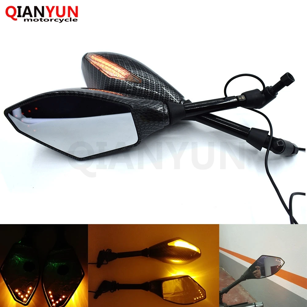 

Carbon Fiber 10MM Motorcycle LED Turn Signal Light Rearview Mirrors For Yamaha MT09 MT10 MT07 Tmax 500 Tmax 530 KTM RC 125