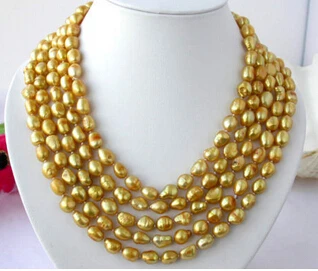 

Jew2392 luster 100" 10-11mm baroque yellow freshwater pearl necklace AAA