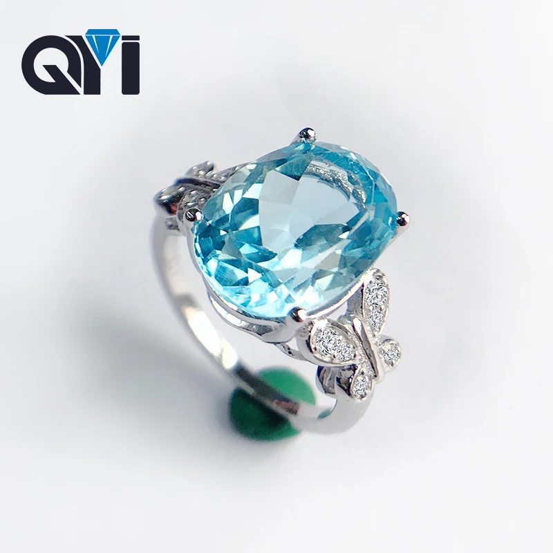 

QYI 6 Ct Oval Cut Sky Blue Natural Topaz Luxury 925 Sterling Silver Engagement Women Gemstone Jewelry Fashion Butterfly Ring