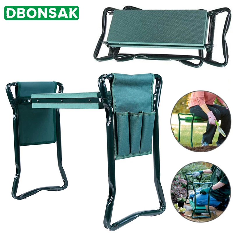 Garden Kneeler Seat Foldable Garden Bench Stool Soft Kneeling Pad w/ Tool Pouch 
