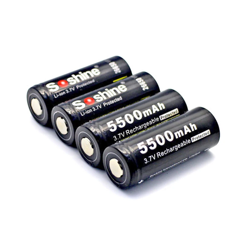 4pcs/lot Soshine 26650 3.7V 5500mAh Protected Rechargeable Li-ion Battery+Soshine H4 Li-ion 4-Slot NiCd NiMh LCD Charger