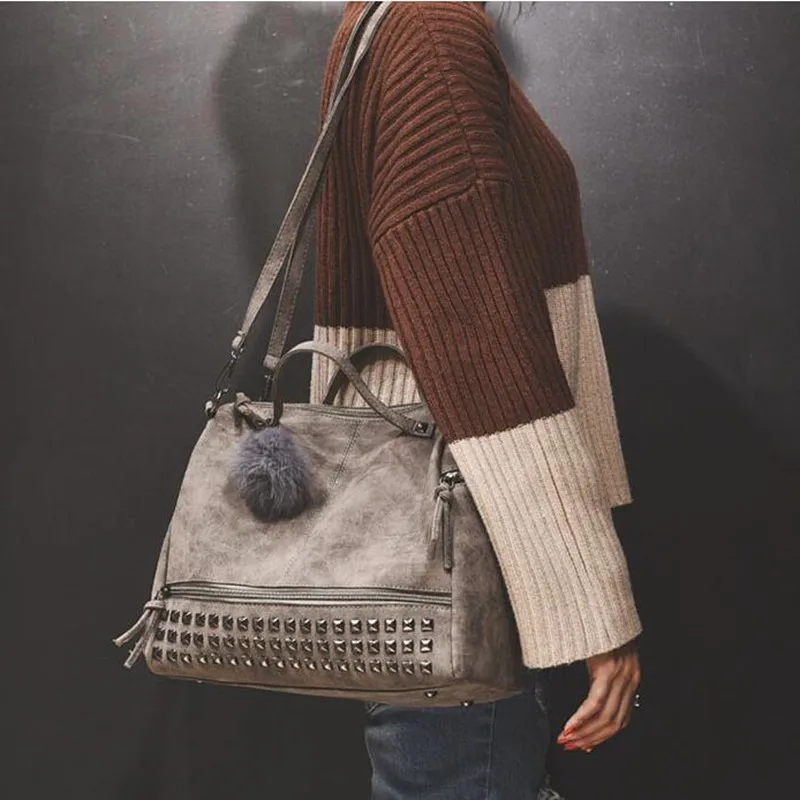 خمر nubuck الجلدية النسائية الأعلى مقبض حقائب برشام أكياس أكبر النساء الشعر الكرة كتف حقيبة دراجة نارية رسول LB447
