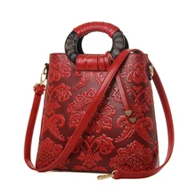 New Design women embossed handbag with flowers bucket bag large tote bag national floral pattern shoulder messenger bags