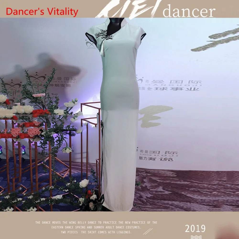 

2019 new women Velvet competition Belly Dance Dress Belly Dance Costume Girls Cheongsam Suit Dress white