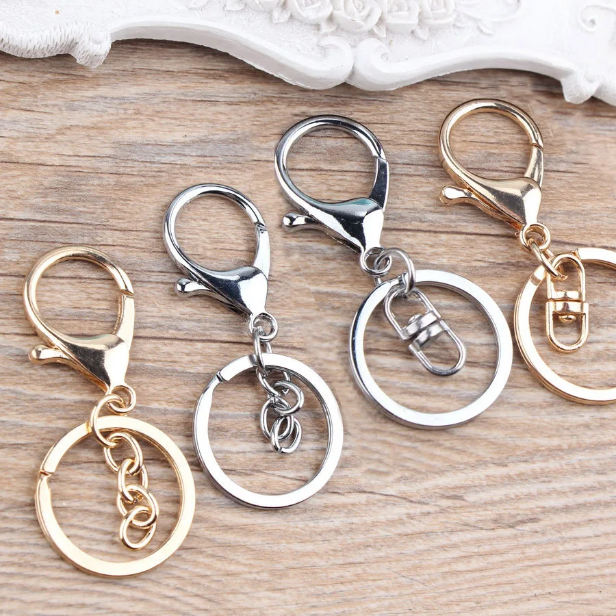 10pcs/lot 30mm Keychains Key Chains With Lobster Clasp Silver Plated