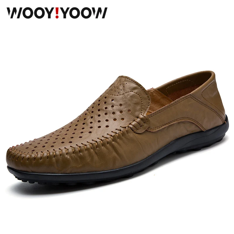 WOOY! YOOW الرجال المتسكعون تنفس جلد طبيعي الأخفاف حذاء رجالي كاجوال لينة رياضية 2019 جديد الصيف أحذية قيادة