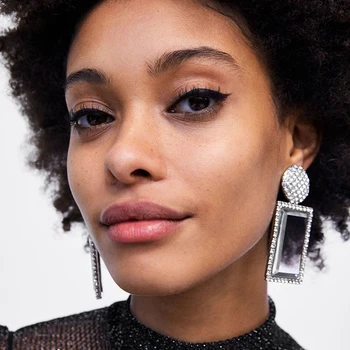 

AENSOA Trendy Women Crystal Big Earrings ZA Fashion Jewelry Clear Rhinestone Statement Earrings For Women Girl Party Women Gift