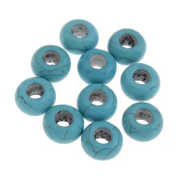 

YYW 50pcs natural Turquoises Stone Finding Beads Jewelry Drum 8x14mm Large Hole Blue Stone beads European Beads DIY Accessories