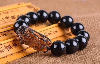 

Fashionable Natural Crystal Obsidian Mink Men's Bracelet for Money and Transport