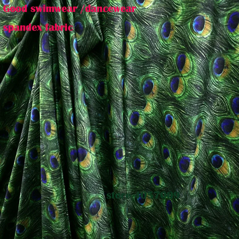 Хорошие купальники ткань хлопок/спандекс трикотаж павлин ткань стрейч зеленое перо павлина ткань DIY шитье колготки одежда