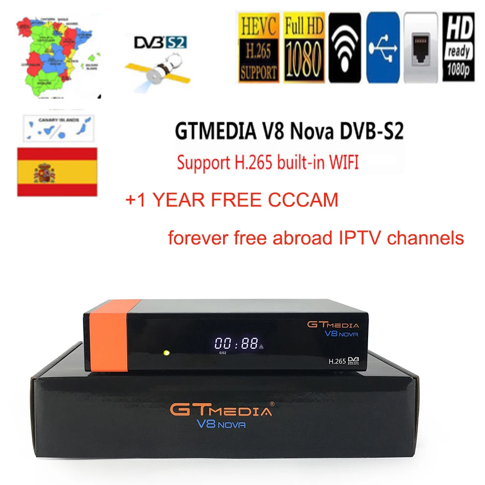 

GTMedia V8 Nova DVB-S2 H.265 decoder satellite receiver + 1 year 5 CCcam built-in WIFI FULL HD 1080P free abroad IPTV TV box