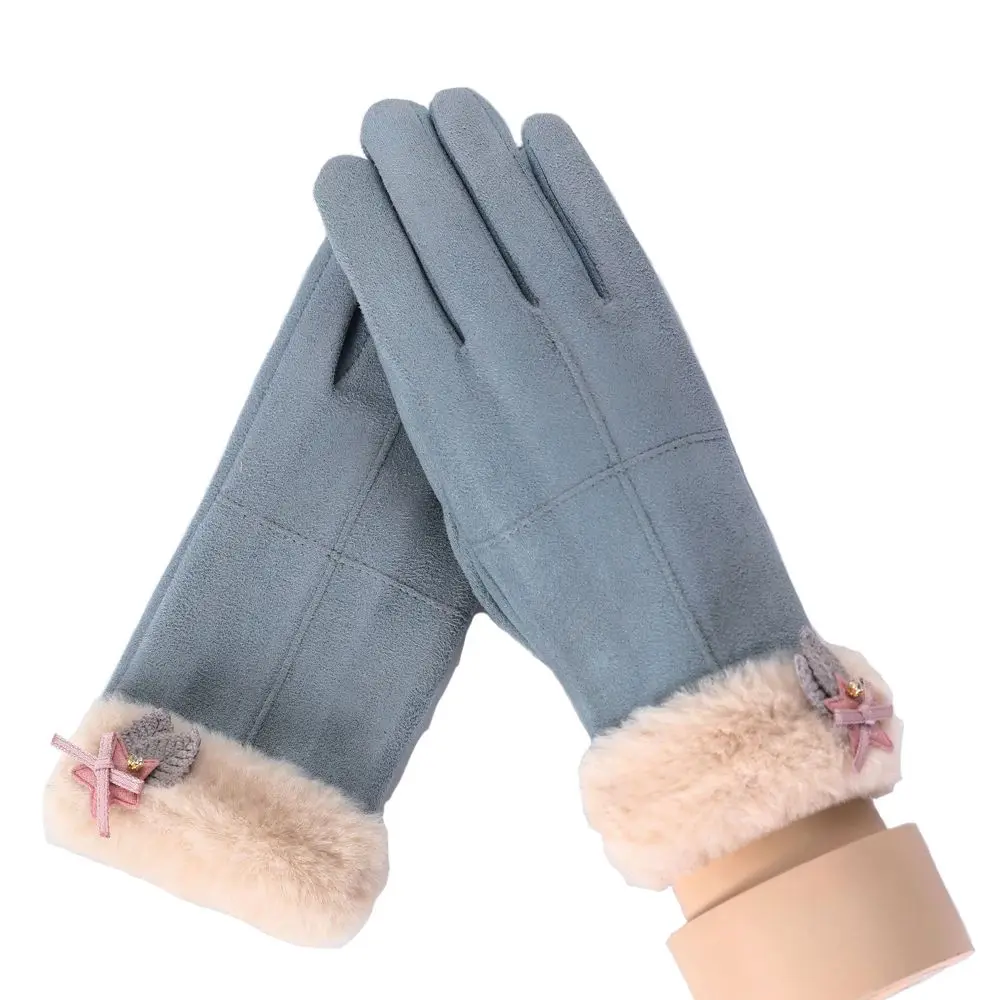 1 пара зимние женские теплые милые перчатки двойные толстые плюшевые Наручные сенсорный экран для женщин перчатки для вождения милые велосипедные Зимние перчатки для женщин - Цвет: Bean cyan