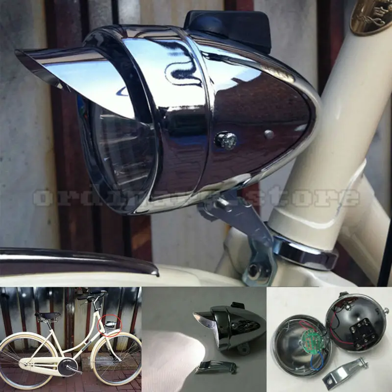 180LM Vintage Retro Chrome Bicycle Bike LED Headlight Front Fog Head Light Lamp# 