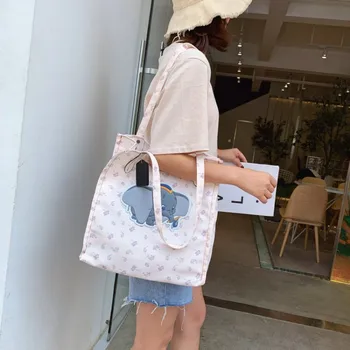 

Crossbody Handbag for Women 2019 New Simple Style Leisure Tote Canvas Bag Cute Small Elephant Printed Shoulder Messenger Bag