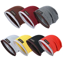 Одноцветная шапка унисекс для мужчин и женщин Skullies Beanies, Вязаная хлопковая двухслойная ткань колпачки, шапка