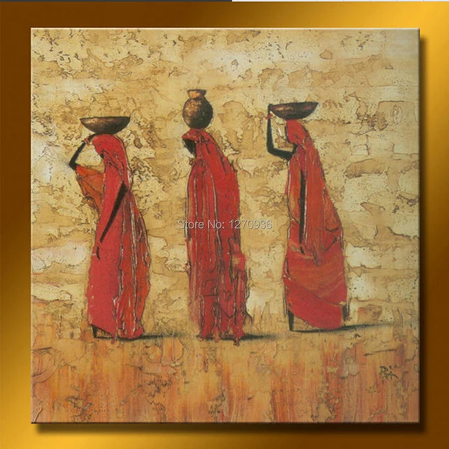 Strong Artist Handpainted Three Women Holding Goods on