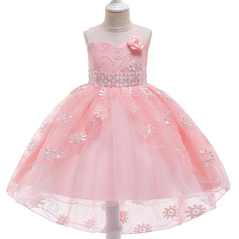 Платье со шлейфом для девочек с цветочным рисунком и блестками Детские вечерние платья Пышное Бальное платье с цветочным кружевом для девочек Vestido Comunion