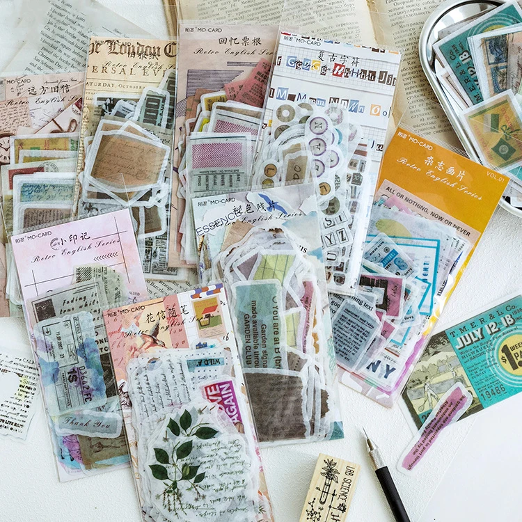 60PCS/PACK Retro Letter Newspaper Sticker Stickers Scrapbooking Marker