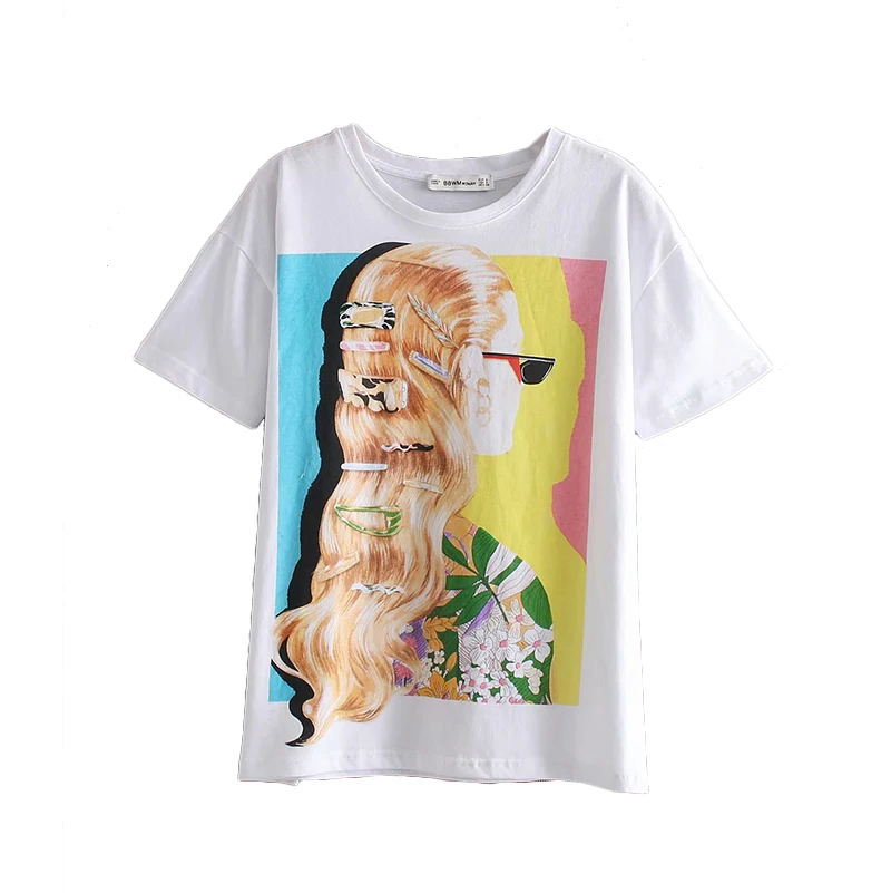 

Summer Women Knitted T-Shirt Print T-shirt Casual Printed Beach Wind Short Sleeve Tops Tee O-Neck Female Tops