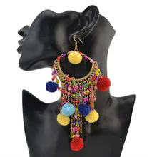 KMVEXO POM POM Donna Appeso Pendientes Monili Della Nappa Della Boemia Orecchini A Pendaglio Colorato Della Spiaggia di Estate Femminile Orecchini Lunghi 2020
