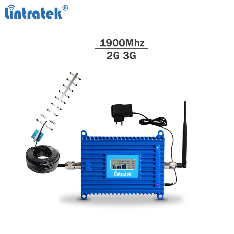 

Lintratek celular signal booster 2g 3g repeater 1900Mhz mobile phone gsm umts signal repeater 70dBi LCD display full kit #8.5