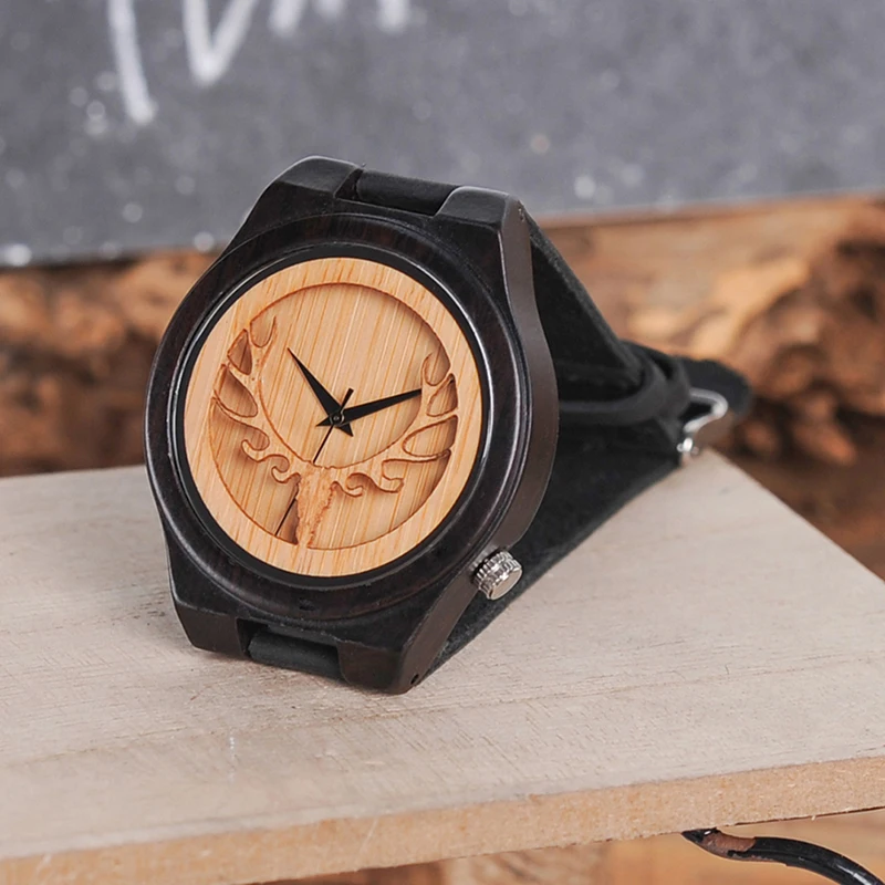 BOBO BIRD LB18 Antique Quartz Wooden Watches with Deer Head Japan Movement Leather Band Men Watch in Case Drop Shipping