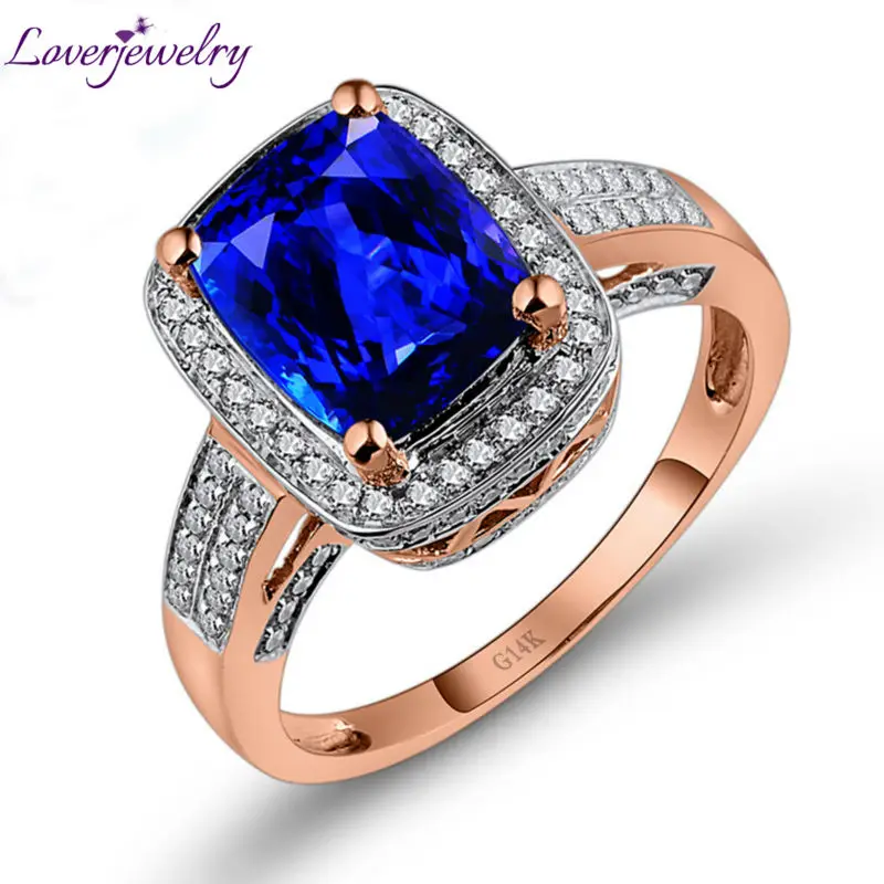 

Romantic Cushion 7x9mm Solid 14kt Rose Gold Diamond Tanzanite Engagement Ring R122