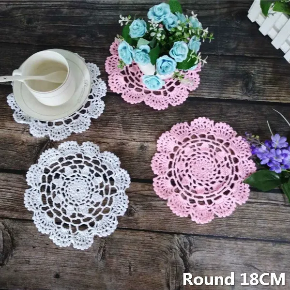 

18CM Round Vintage Crochet Placemat Lace Doilies Cotton Tea Coffee Table Place Mat Cloth Coaster Pad Wedding Napkins Christmas