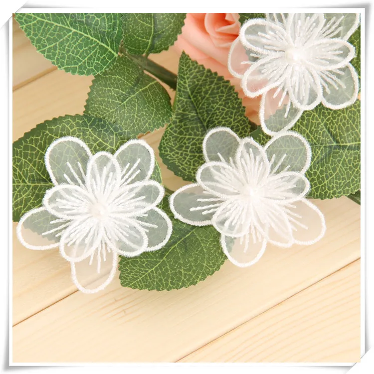 

Free shipping 20pcs 5.5CM*5.5CM Handmade Sew On Craft Two Layers Embroideried 3D Wedding Flower Applique Patches