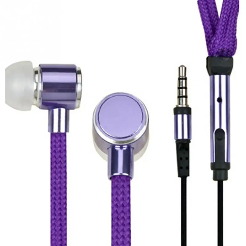 Shoelace Earphone cord Metal In Ear 3.5mm jack Earphones Bass Headset Stereo Sport Headphones With Mic#20 - Цвет: Фиолетовый
