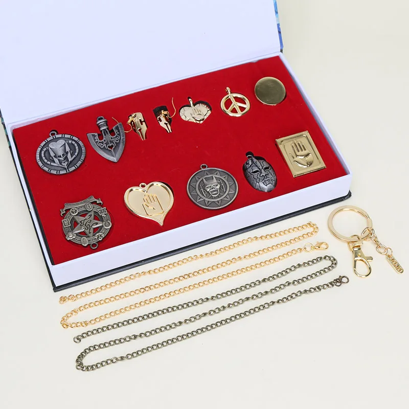 

12Pcs/Set JoJo's Bizarre Adventure Jotaro Kujo Crazy Diamond Arrow Metal Pendants+Pins+Earrings+Necklace+Keychain+Gift