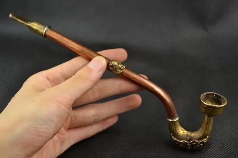

Old Collectible Decorate Hand Copper Armoured Bat Mandarin Duck Smoking Pipe