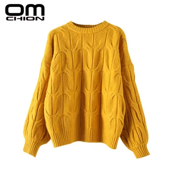 

OMCHION 2019 Autumn Twist Soft Women Sweaters And Pullovers Long Sleeve Thick Twist Candy Color Sweater Korean Pull Femme LMY141