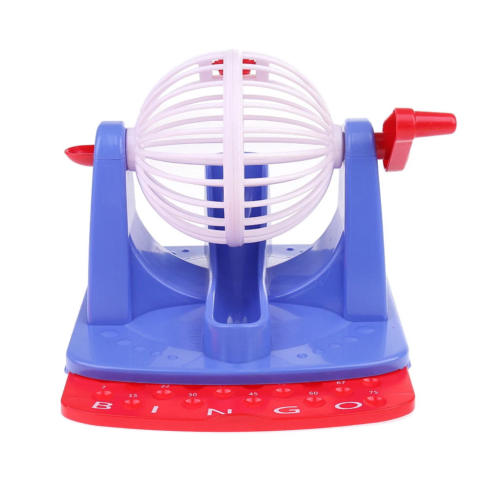 Plastic Bingo Game Set Bingo Chips Board with Cage Card and Balls Full Game for Kids Children Family Fun Games