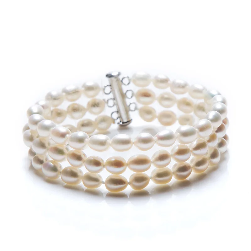 Classic black 40cm 3-layer women pearl choker necklace with 6-7mm round natural freshwater pearl for women wedding gift