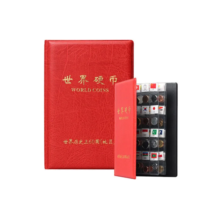 

60 world coins set collecting with leather album from 60 different country areas tag with name flag gift present Not circulated