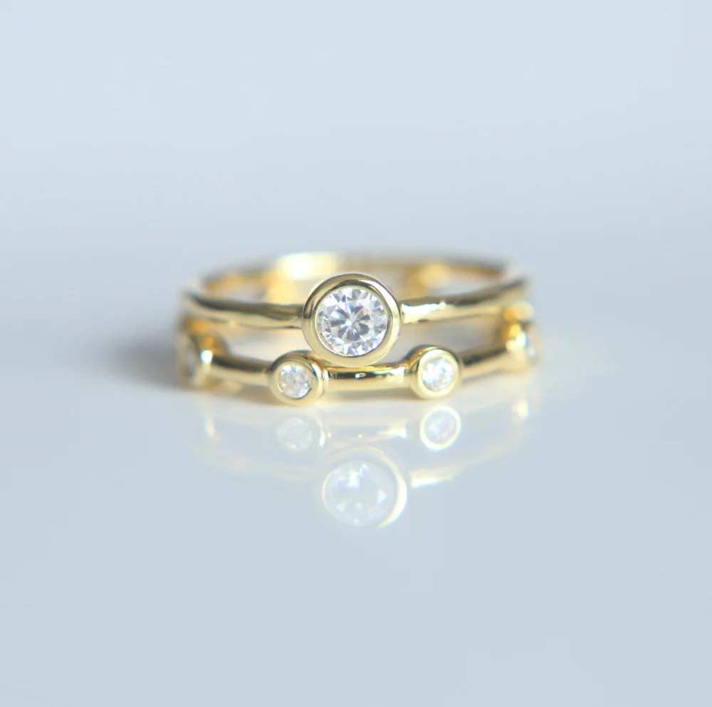 

simple cz circle band round cz 2 pcs stack ring set gold color simple fashion cubic zirconia ring