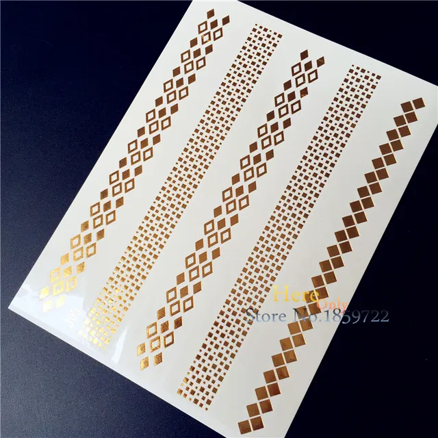 081 Faux Bijou Conception Femmes Ras Du Cou Bracelet Métallique Tatouage Hj 03 Diamant Carré Bracelets Or Tatouage Temporaire Autocollants