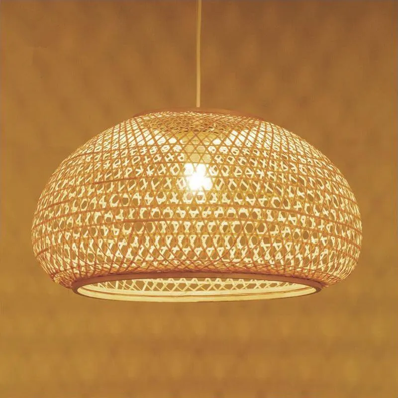 Round Bamboo Wicker Rattan Shade Pendant Light Fixture Nordic Scandinavian Rustic Japanese Hanging Ceiling Lamp E27 Bulb 220V