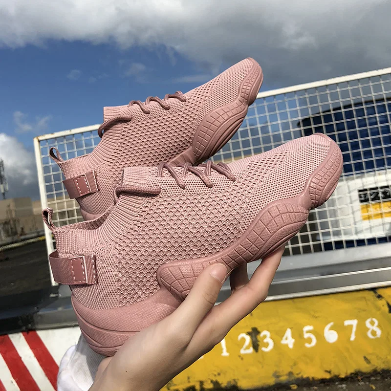 Женская Весенняя дышащая обувь для бега; женские удобные кроссовки на плоской платформе; спортивная обувь из эластичной ткани; Новинка года - Цвет: Pink