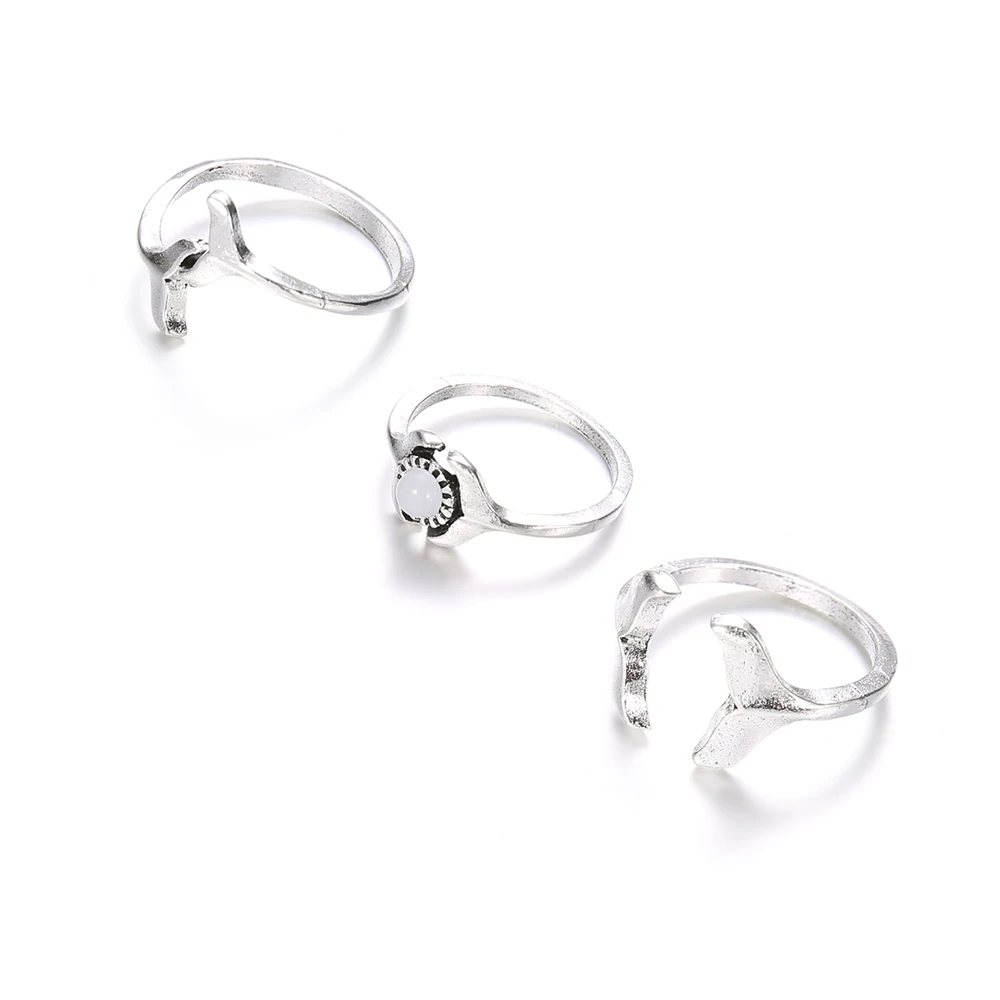 Jewdy 3 PCS/Set Bijoux Wave Ring Accessoires Women Bff Jewelry Mermaid Ring Mom Sister Best Friend Gifts Idea Anel