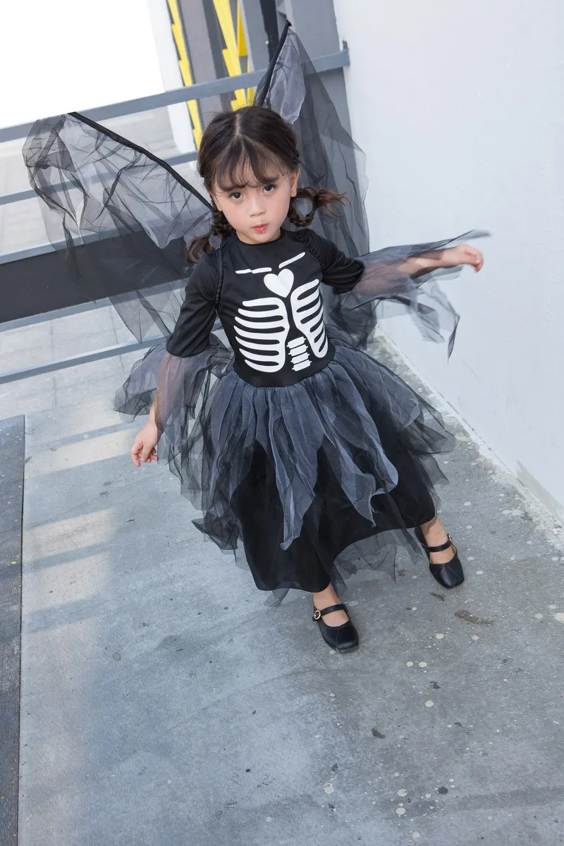 Для детских праздников и Хэллоуина с изображением скелета платье Темный костюм Ангела платье ведьмы вампира платье призрака костюмы в стиле ужастиков Призрак Одежда girlcosplay