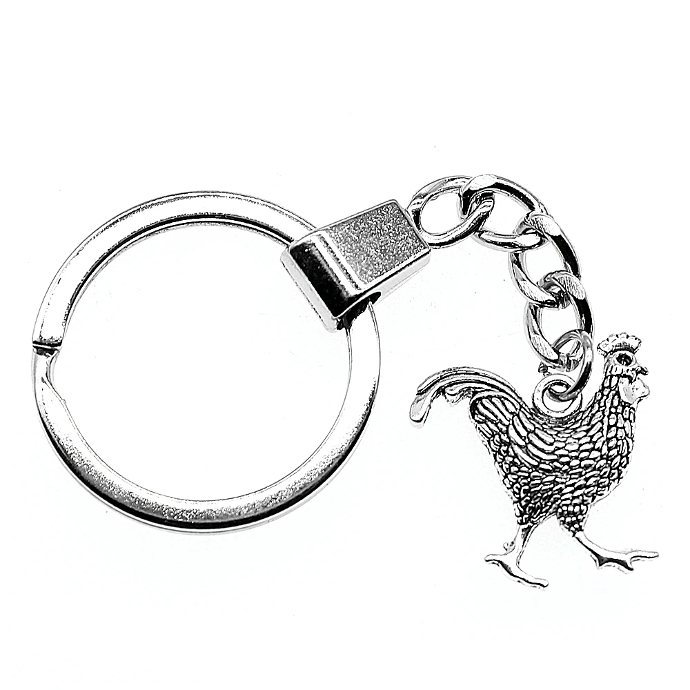 

New Fashion Men Jewelry Keychain Diy Metal Holder Chain Double-Sided Cock 24x22mm Antique Silver Pendant Gift