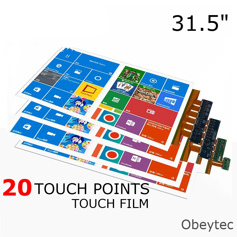 

Obeytec 31.5" Capacitive Touch Screen Film, Work Through Glass, Support 3-12 mm Glass, 20 Touch Points, Water Proof, Driver Free