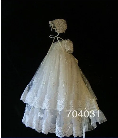 Luxe Nieuwe Baby Baby Meisjes Doopjurk Kant Satijn Met Bonnet Wit/Ivoor Nieuwe Doop Gown Custom Luxe Nieuwe Baby Baby Meisjes Doopjurk Kant Satijn Met Bonnet Wit/Ivoor Nieuwe Doop Gown Custom