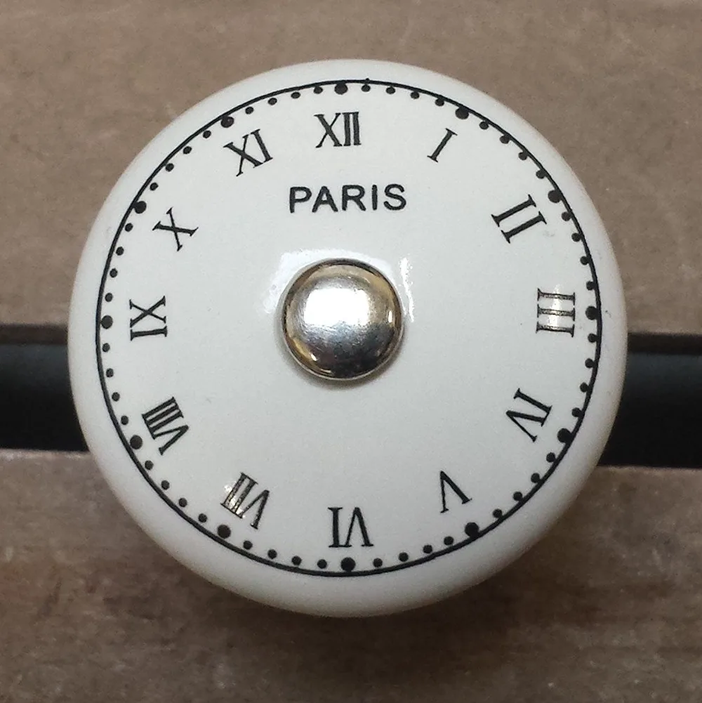 38mm Vintage Clock Print Ceramic Knobs Round Drawer Pull
